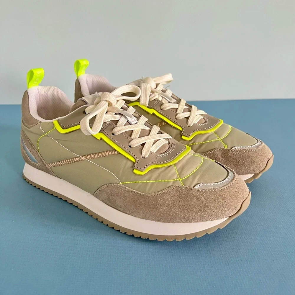 Schutz‎ Penny Quilted Grey & Green Trendy Retro Lace Up Sneakers